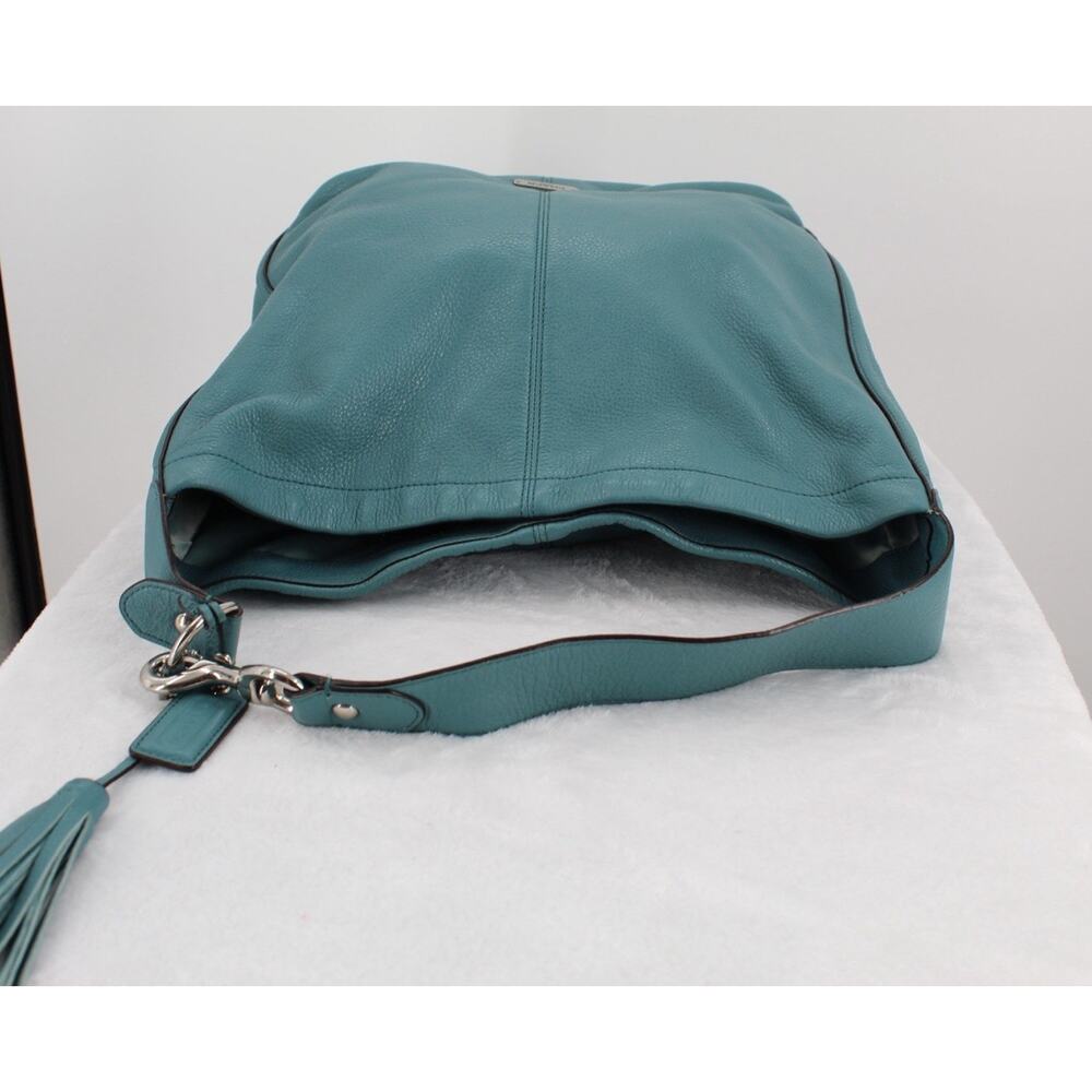Coach Pebbled Leather Hobo Shoulder Bag Turquoise Silver Tone Hardware F23309 - Picture 7 of 10